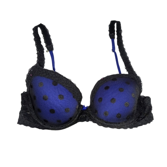 Victoria's Secret PINK Elegant Black and Blue Polka Dot Lace Wing Demi Bra, 34B - Picture 8 of 8